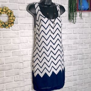 B. Darlin Zig Zag White & Blue Flowy Dress